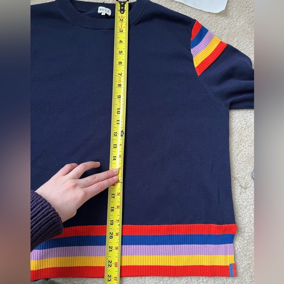 Kuhl Evelyn striped crew neck sweater navy blue rainbow stripe - Picture 9 of 10